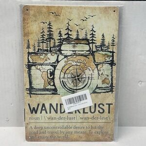 Wanderlust 8" X‎ 12" Retro Wall Hanging Map Tin Sign Poster Wall Art Shabby